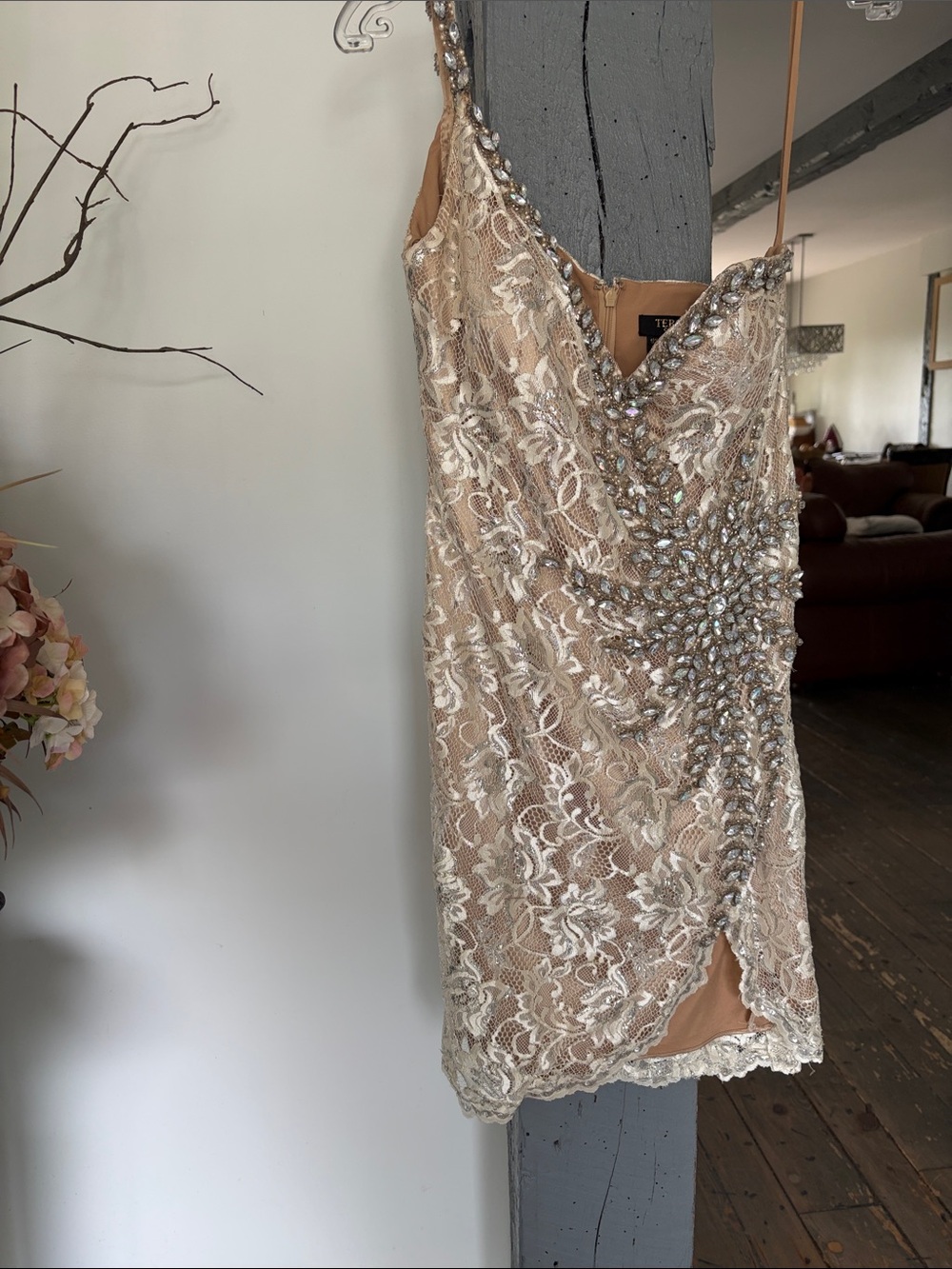 Beige AND SILVER LACEStunning dress Embellished Sleeveless Dress